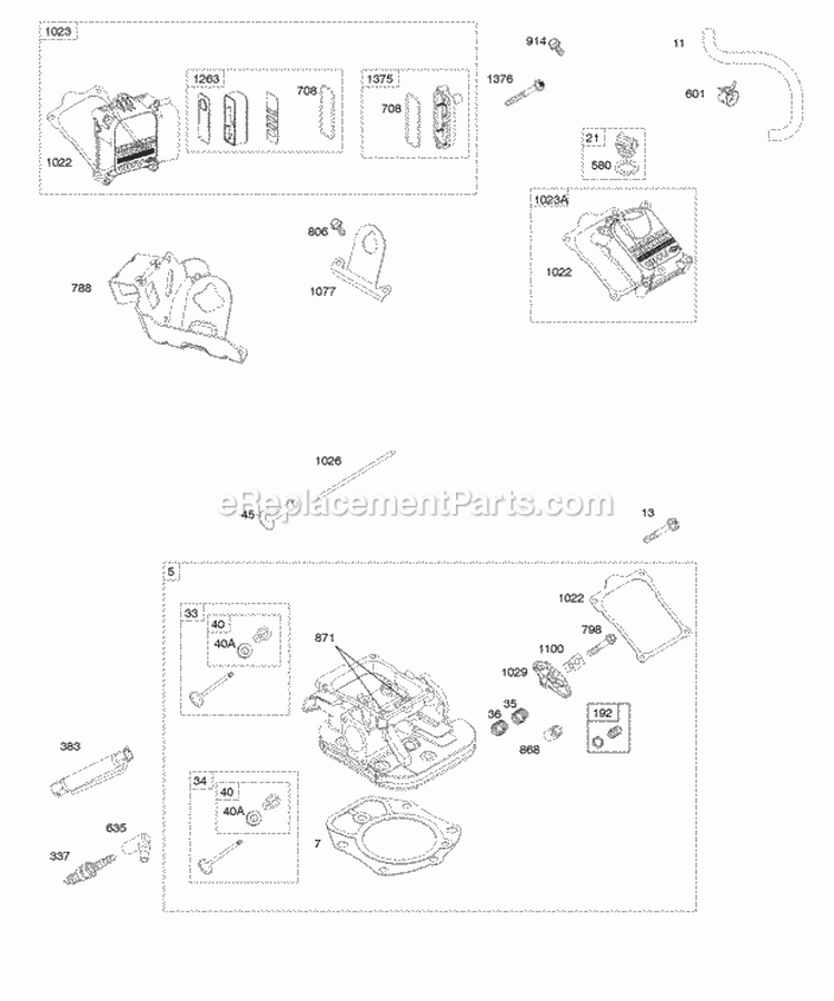 Cylinder Heads Diagram and Parts List for 540477-0112-E1  Briggs and Stratton Engine